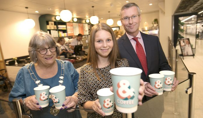 Co-op &CoffeeRidgeway Rose Hamley, Charlotte Bryant and Cllr Patrick Nicholson