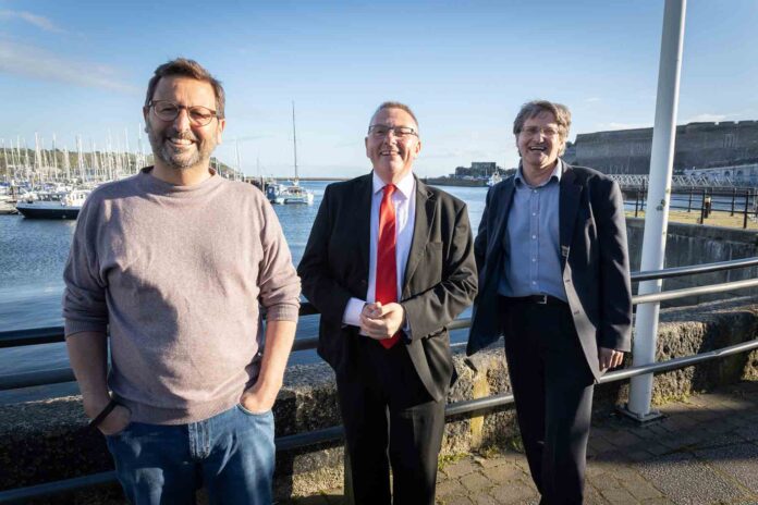 Rockfish’s Mitch Tonks (left) pictured with council leacder Tudor Evans and Roger Maslin, chief executive of the National Marine Aquarium Rockfish’s Mitch Tonks (left) pictured with council leacder Tudor Evans and Roger Maslin, chief executive of the National Marine Aquarium