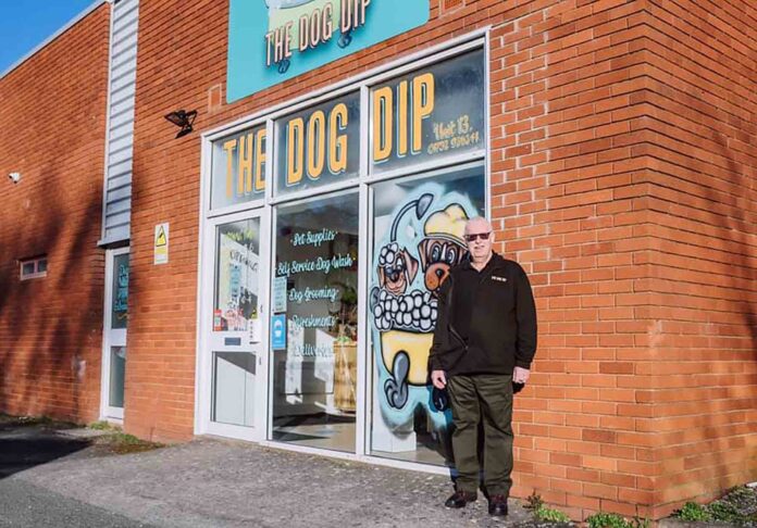 Philip Toms outside the new shop in Plympton Philip Toms outside the new shop in Plympton