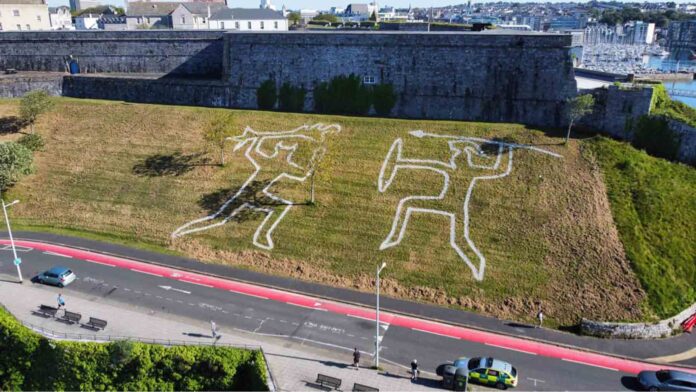 Giants-on-the-Hoe Aerial photo of Giants on the Hoe
