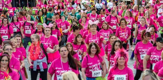 Ladies warming up for the Midnight Walk for St Luke's