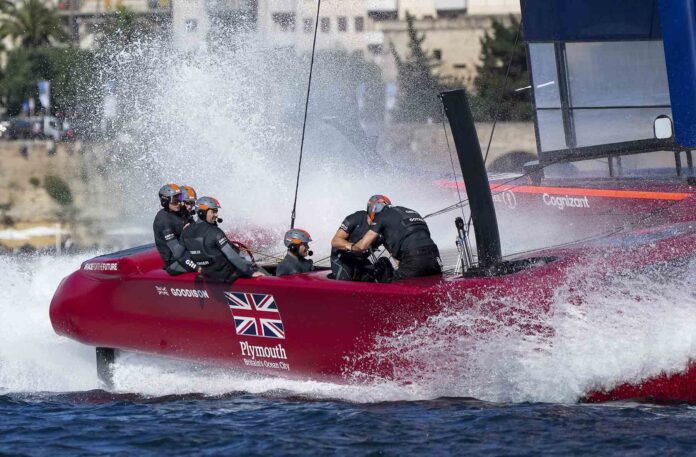 Great Britain SailGP Team Great Britain SailGP Team helmed by interim skipper Paul Goodison in action during a practice session ahead of Italy SailGP, in Taranto, Italy in June.