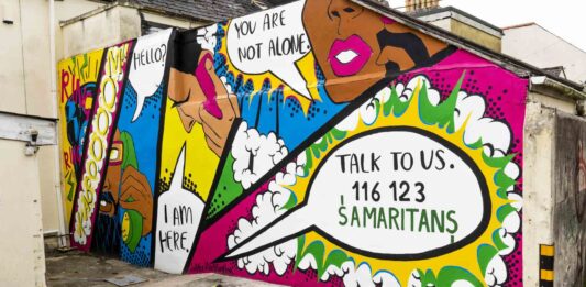 The eye-catching mural with its vital message Photo Plymouth Samaritans