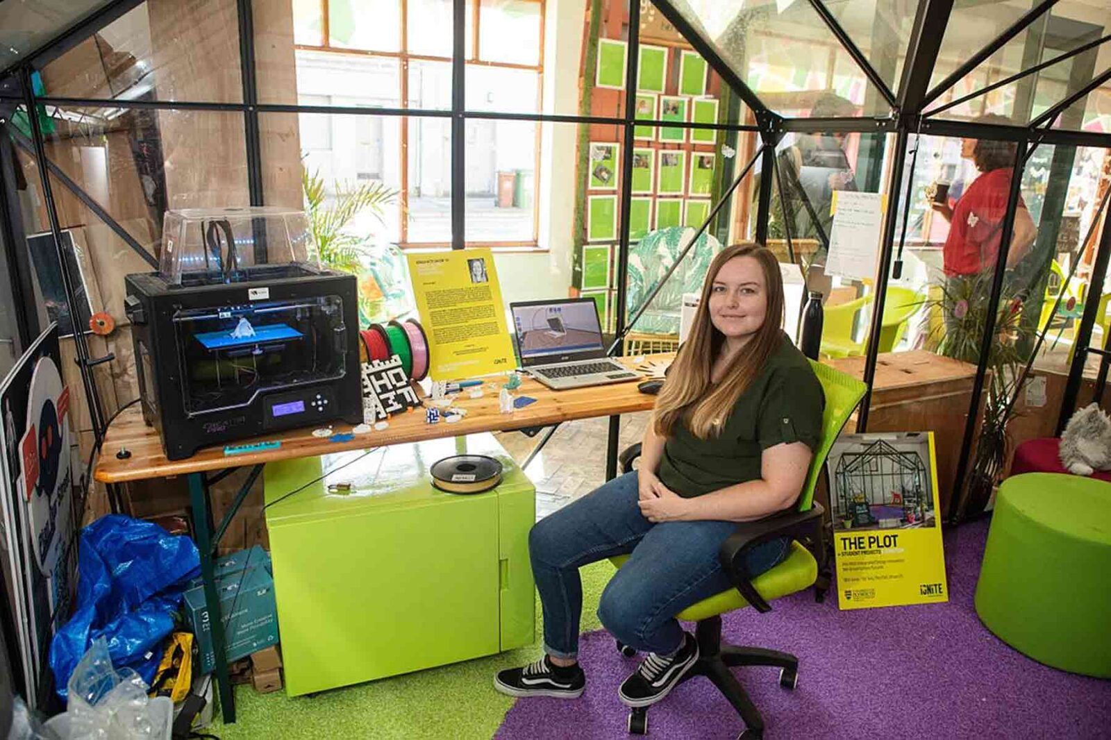 Bethany Holmes, a student of the University of Plymouth MSc Integrated Design Innovation programme, displays her work at the Plot.