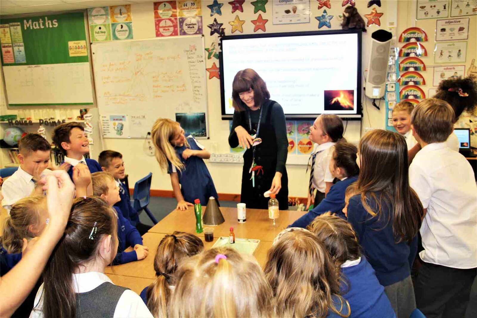A Year 3 class at Eggbuckland Vale Primary School have fun creating a ‘volcano’ which erupted unexpectedly as they learned about rocks on the seafloor