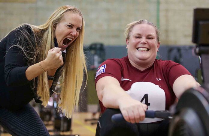 One of the competitors giving it her all during the rowing event One of the competitors giving it her all during the rowing event