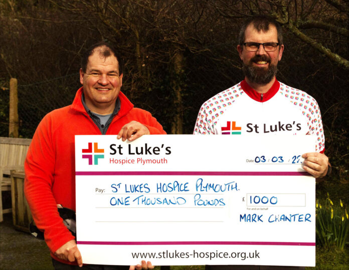Mark Chanter presenting the cheque to a representative of St Luke’s Hospice St Luke’s Hospice