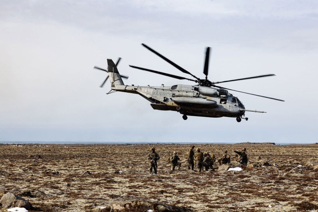 Royal Marines from Bickleigh preparing for their ‘resuce’ mission with US Super Stallion helicopters in support