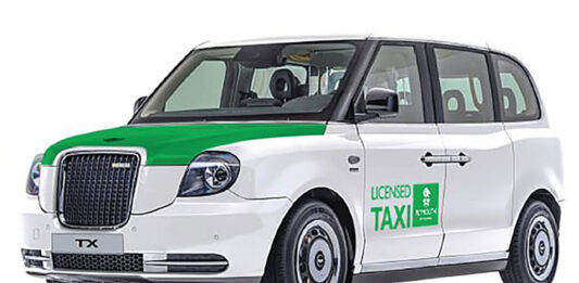 Green and white taxis