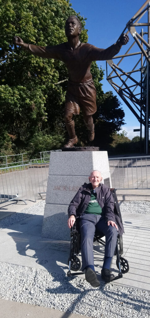 Charlie Trevethan,who watched Jack Leslie at Home Park pictured in the shadow of the statue