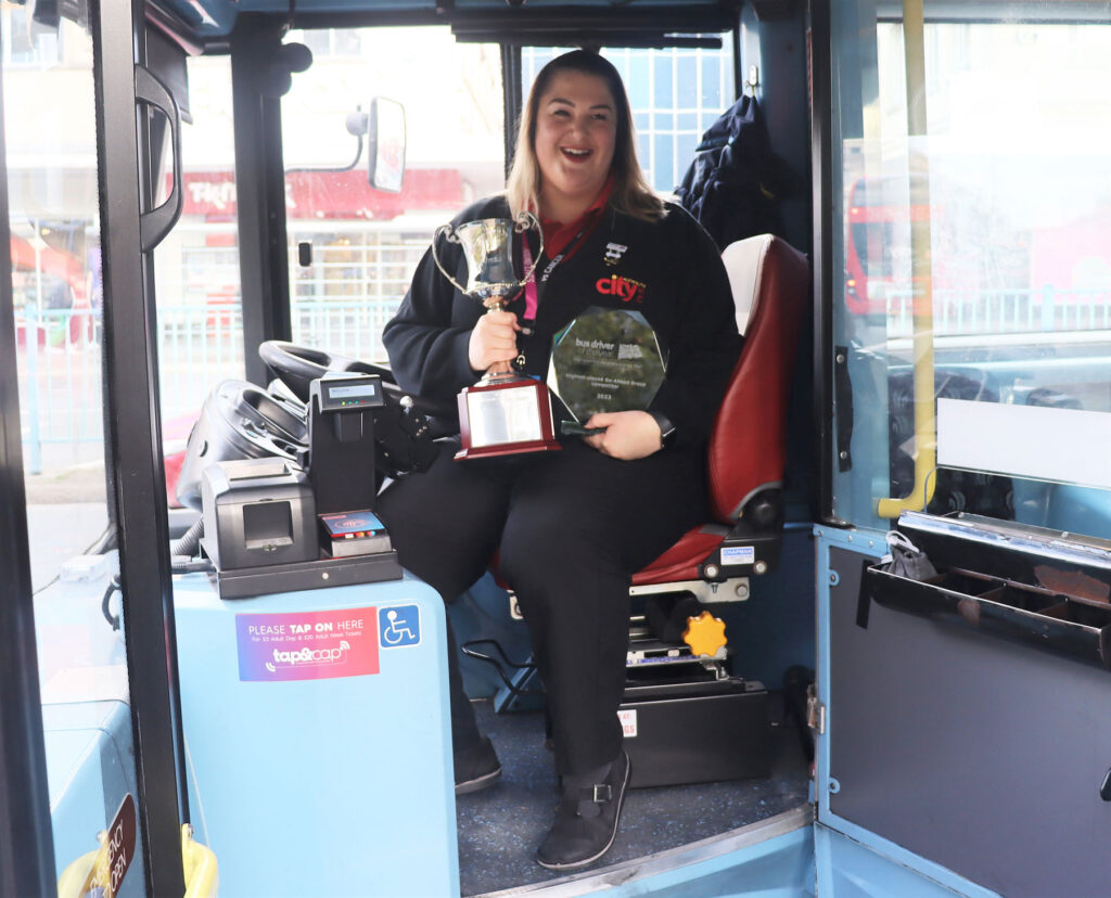 Citybus driver Kyly Summerfield with her trophies