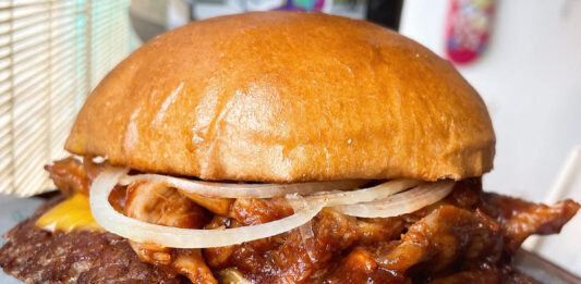 The Zephyr Burger Ribwich Cheeseburger closeup