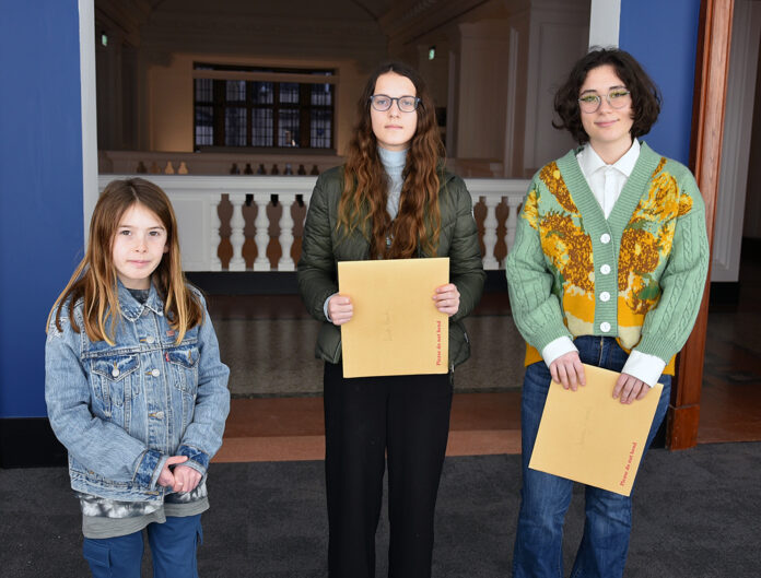 Joy of Drawing winners Competition winners Milo Smith, Jainey Pickerel and Leah Bach