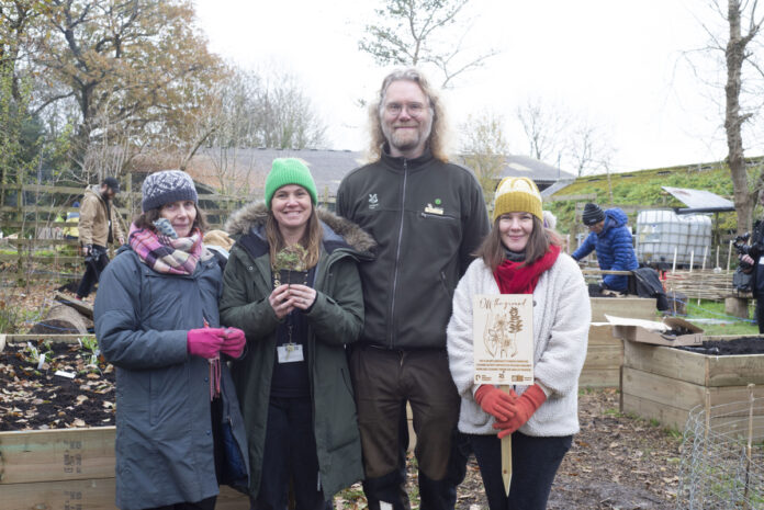 Textile students and dye garden Pictured at Poole Farm (from left) Fiona Lloyd, Emma Gribble, Dr Martin Stott and Arts University Plymouth’s Tifaine Dickinson