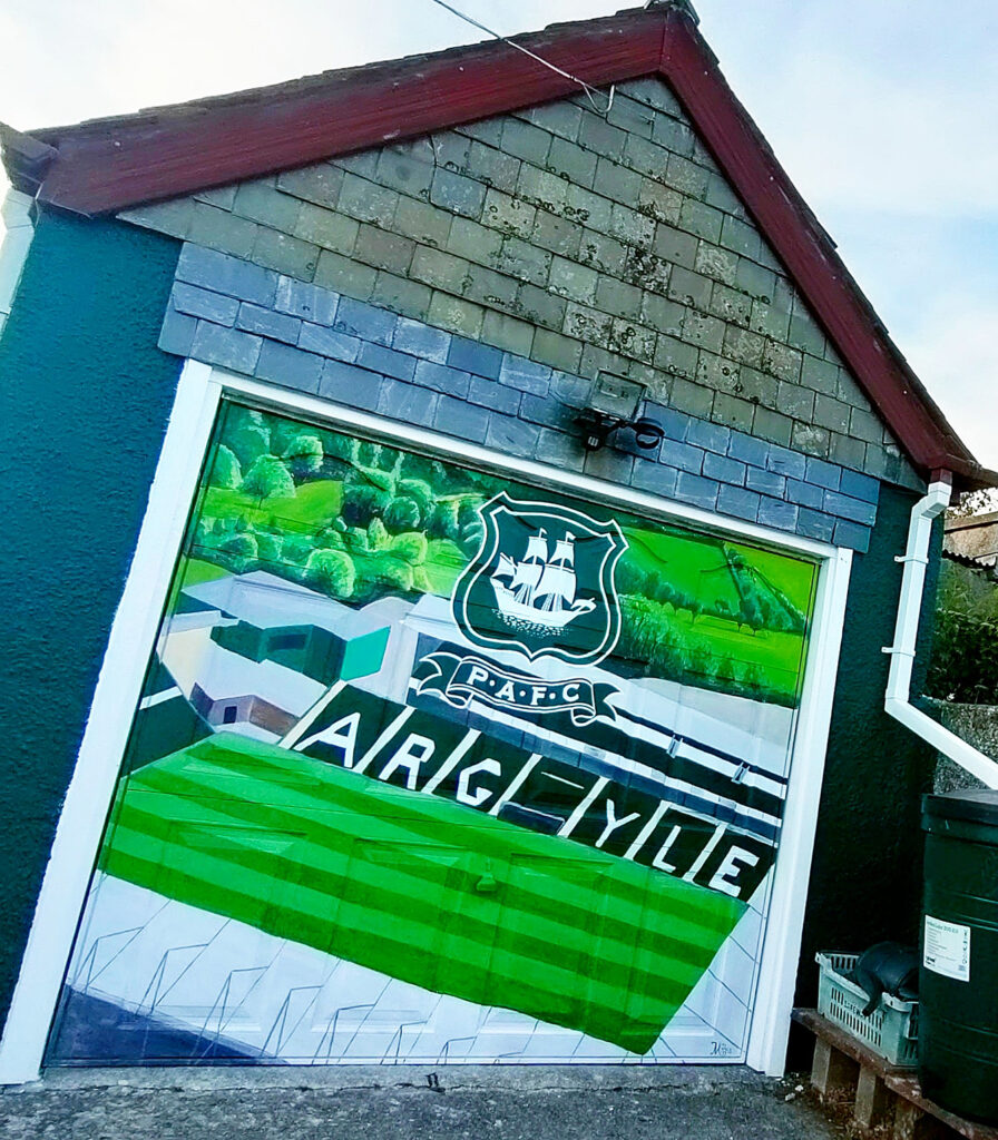 The newly-painted Plymouth Argyle Mural on superfan Tony Stonemans garage door