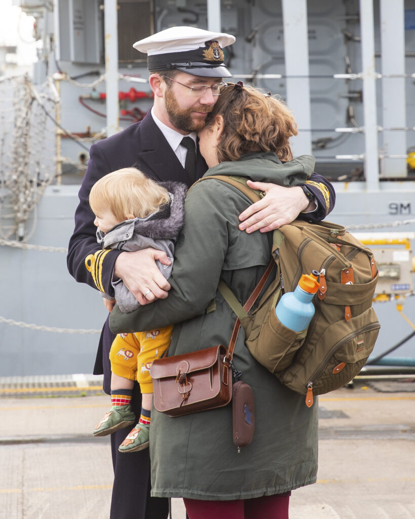 Pictured: HMS Portland arrives back home in Plymouth after months away on operations. The Devonport based Type 23 frigate HMS Portland, has arrive back at her base port in Plymouth having returned from a busy period patrolling in UK water and across the North Atlantic. The Ship was welcomed by friends and families on the Jetty after sailing the final few miles from Plymouth Sound up the River Tamar. Her deployment in the North Atlantic also included a stop off in Halifax, Nova Scotia on Canada’s Eastern Seaboard, where she attended the first International Sea Week held at the newly refurbished Halifax Naval Base. During the visit the Ship’s Rugby team played a game against a North Atlantic select. HMS Portland also joined the HMS Queen Elizabeth Carrier Strike group and operated with other NATO partners.