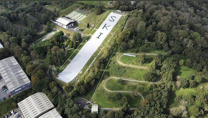 Ski slope aerial The refurbished plymouth ski slope represents a £500,000 investment at the Plymouth Snowsports Centre which is part of the John Nike Leisuresport collection.