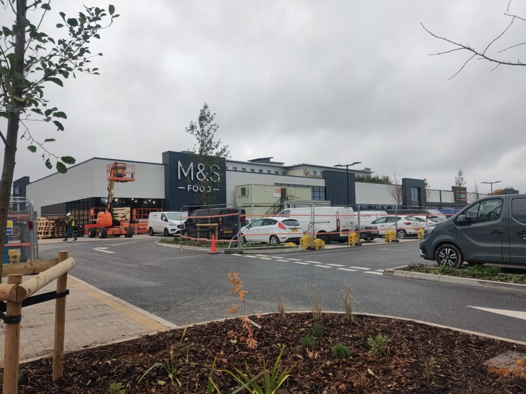 A photo of the new M&S signage at the Derriford District Centre